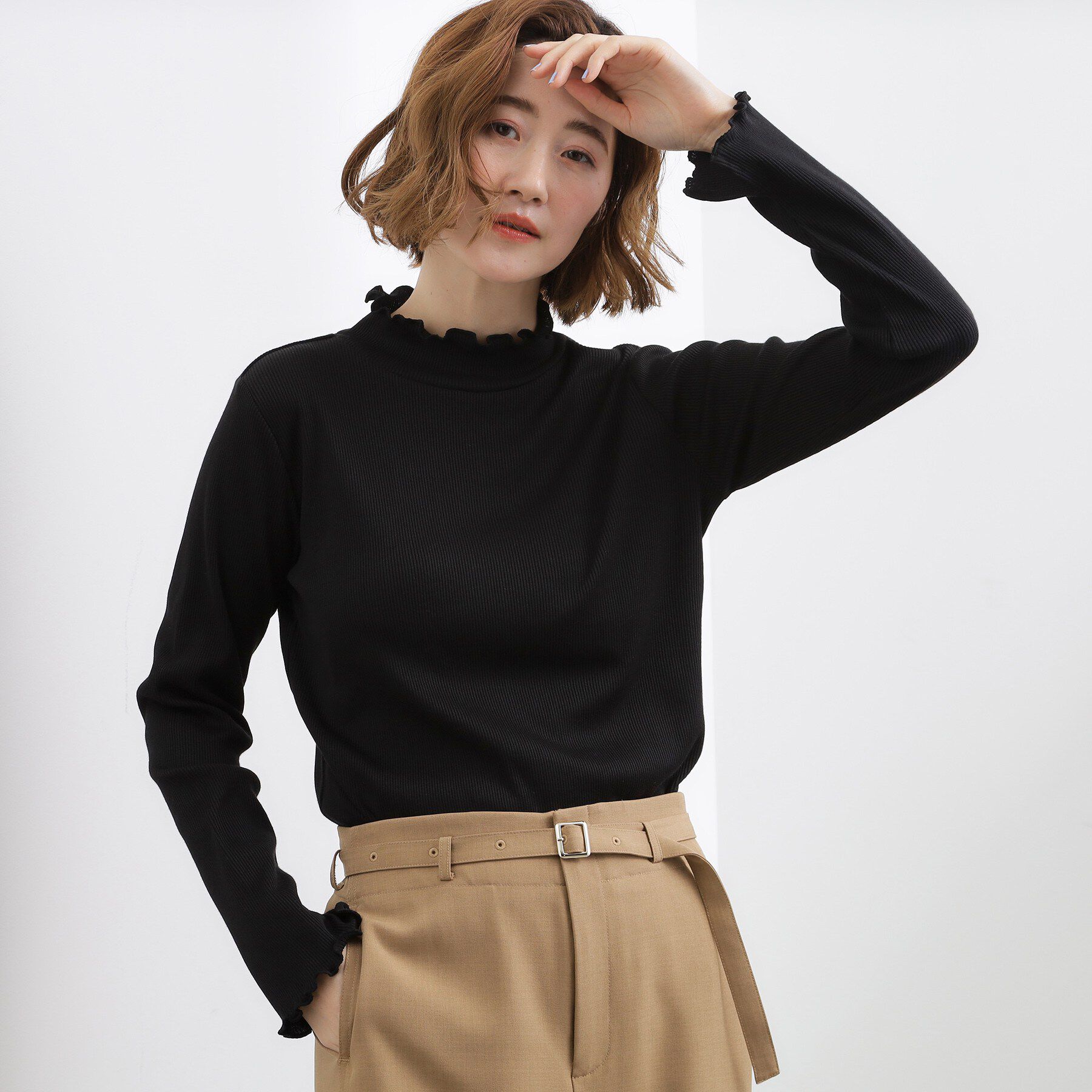 grove「シルクライクリブタートルネック」|Tシャツ・カットソー|ブラック(019)