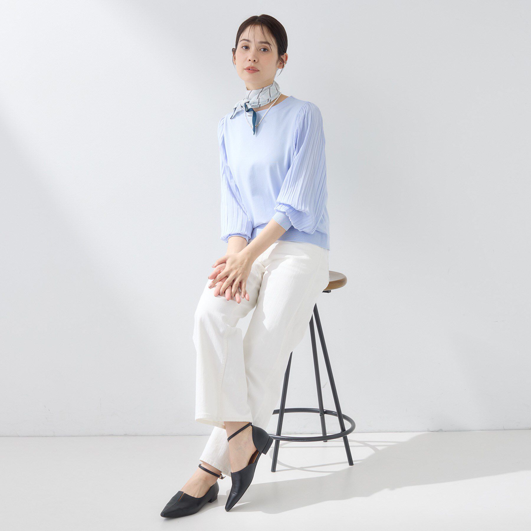 INDIVI「【洗える／華やか】袖プリーツニット」|ニット・セーター|