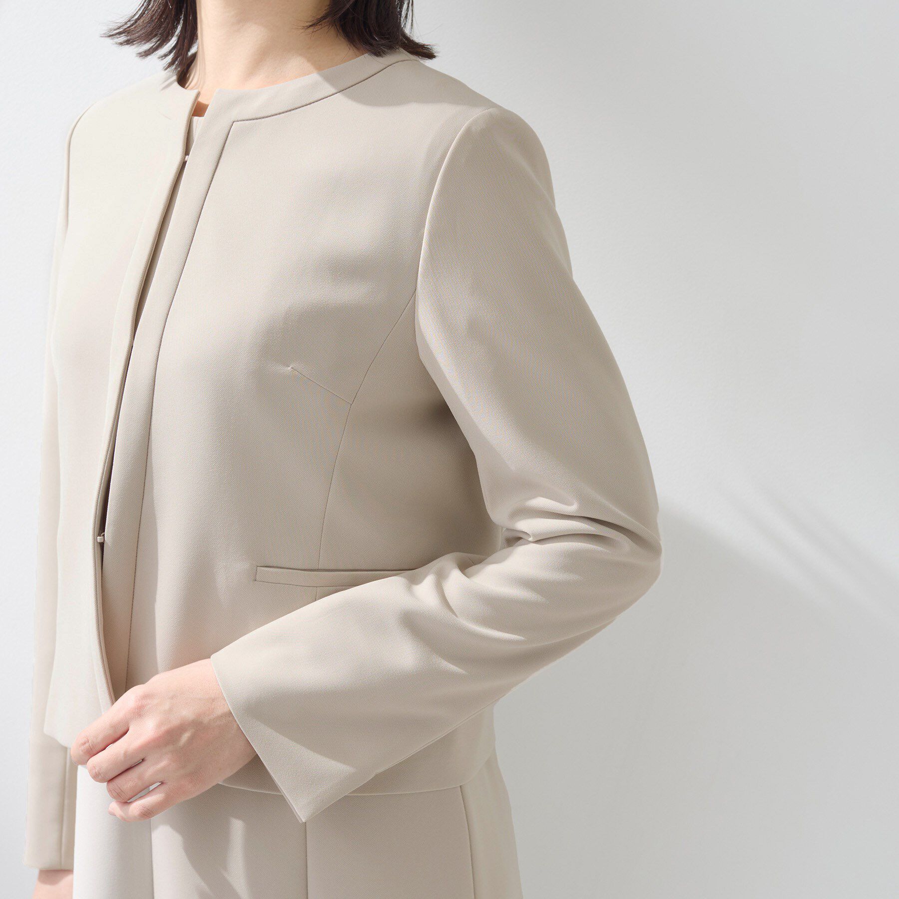 INDIVI「【上品光沢／セレモニー／SETUP可能】切り替えデザインジャケット」|ノーカラージャケット|