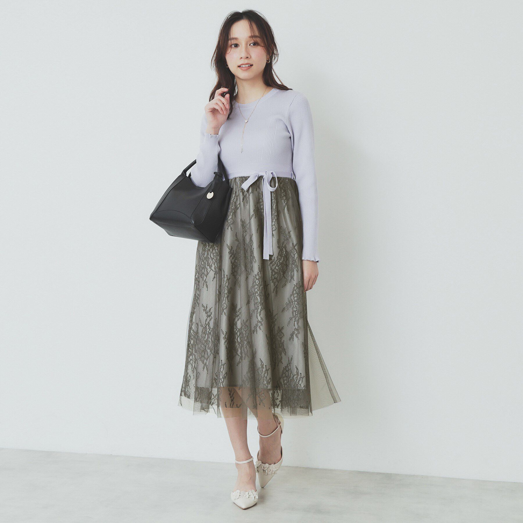 index「チュールレーススカートドッキングワンピース【洗濯機洗い可】」|ワンピース|