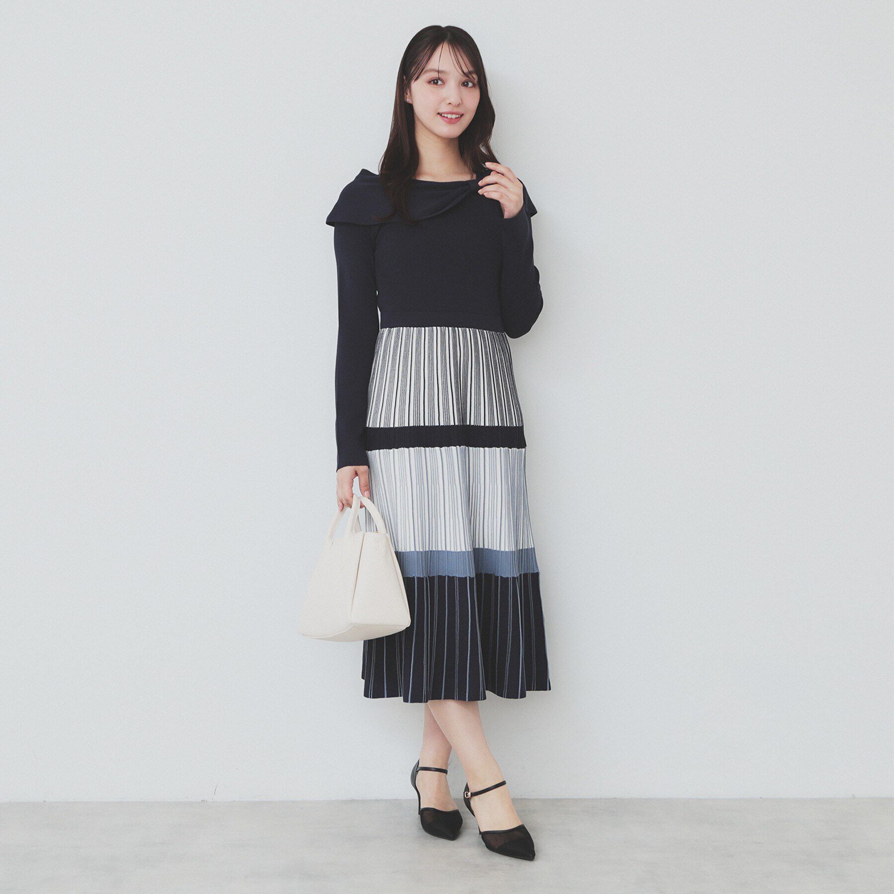 index「ランダムボーダーニットワンピース【洗濯機洗い可】」|ワンピース|