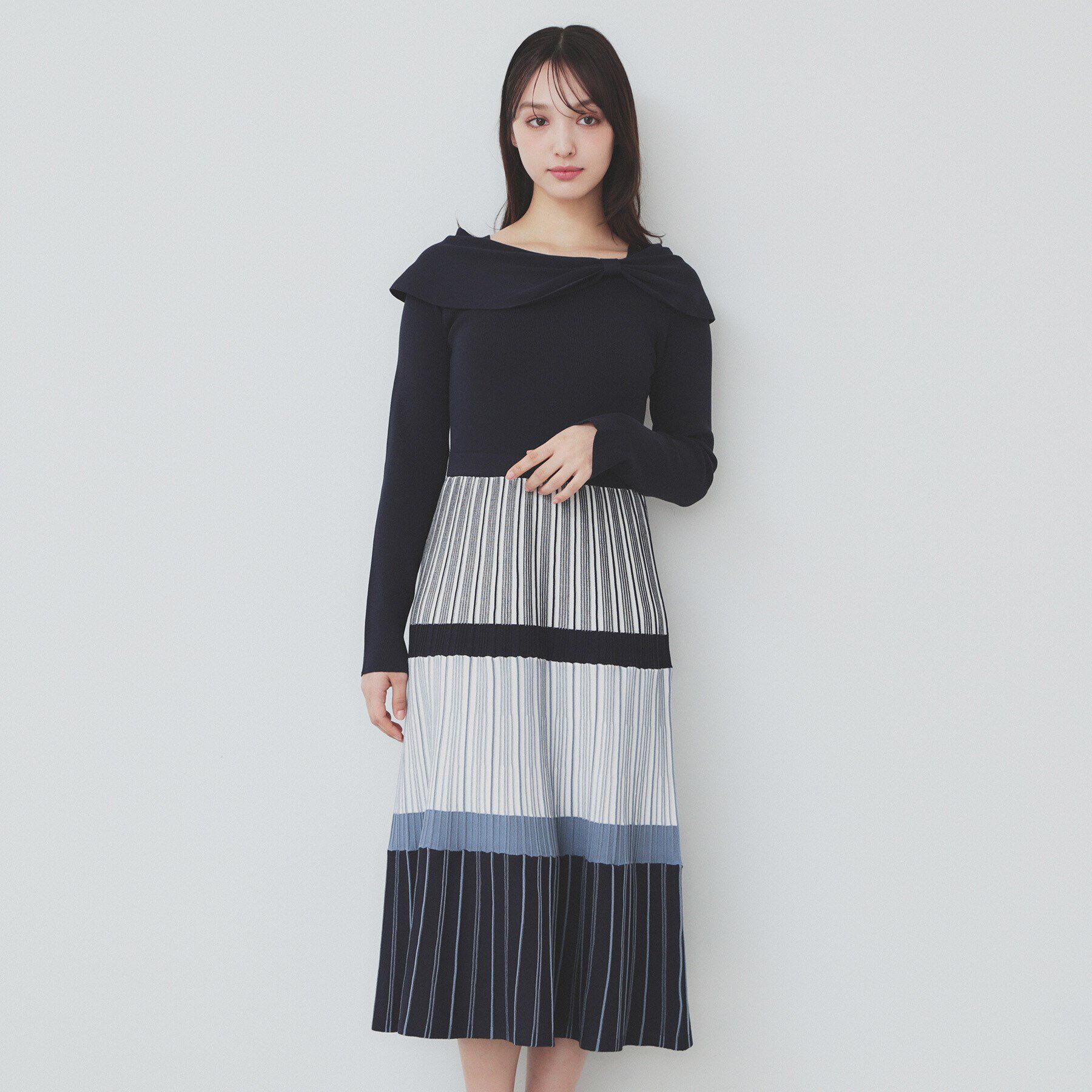 index「ランダムボーダーニットワンピース【洗濯機洗い可】」|ワンピース|