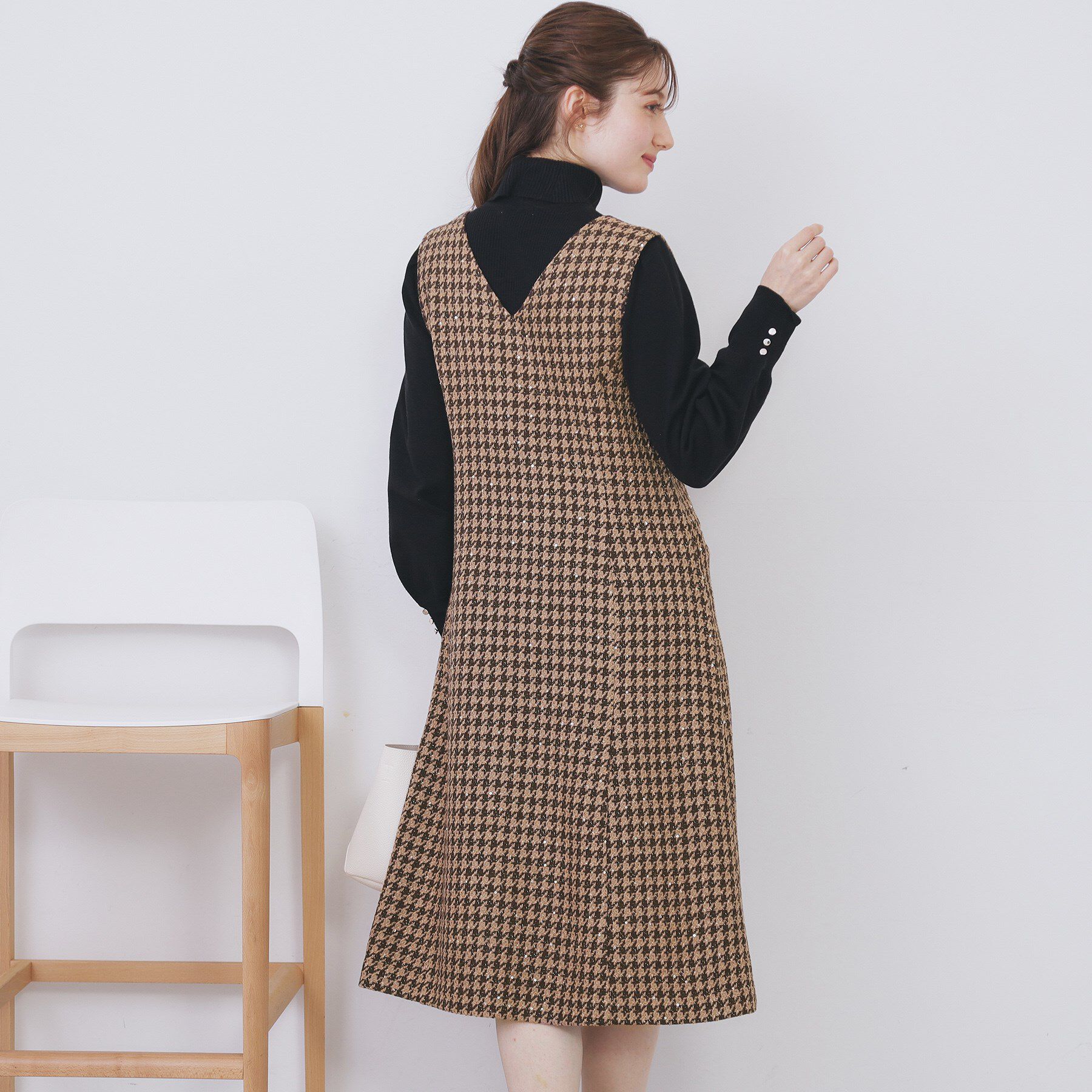 index「ラメスパンコール千鳥柄ジャンスカ【洗濯機OK/イージーアイロン】」|ワンピース|