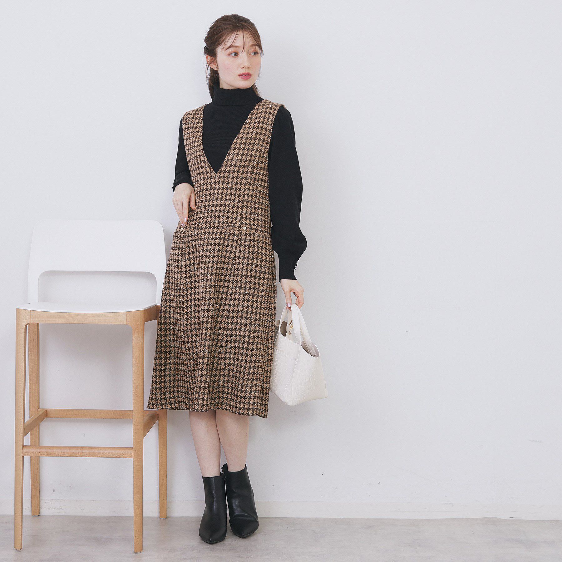 index「ラメスパンコール千鳥柄ジャンスカ【洗濯機OK/イージーアイロン】」|ワンピース|