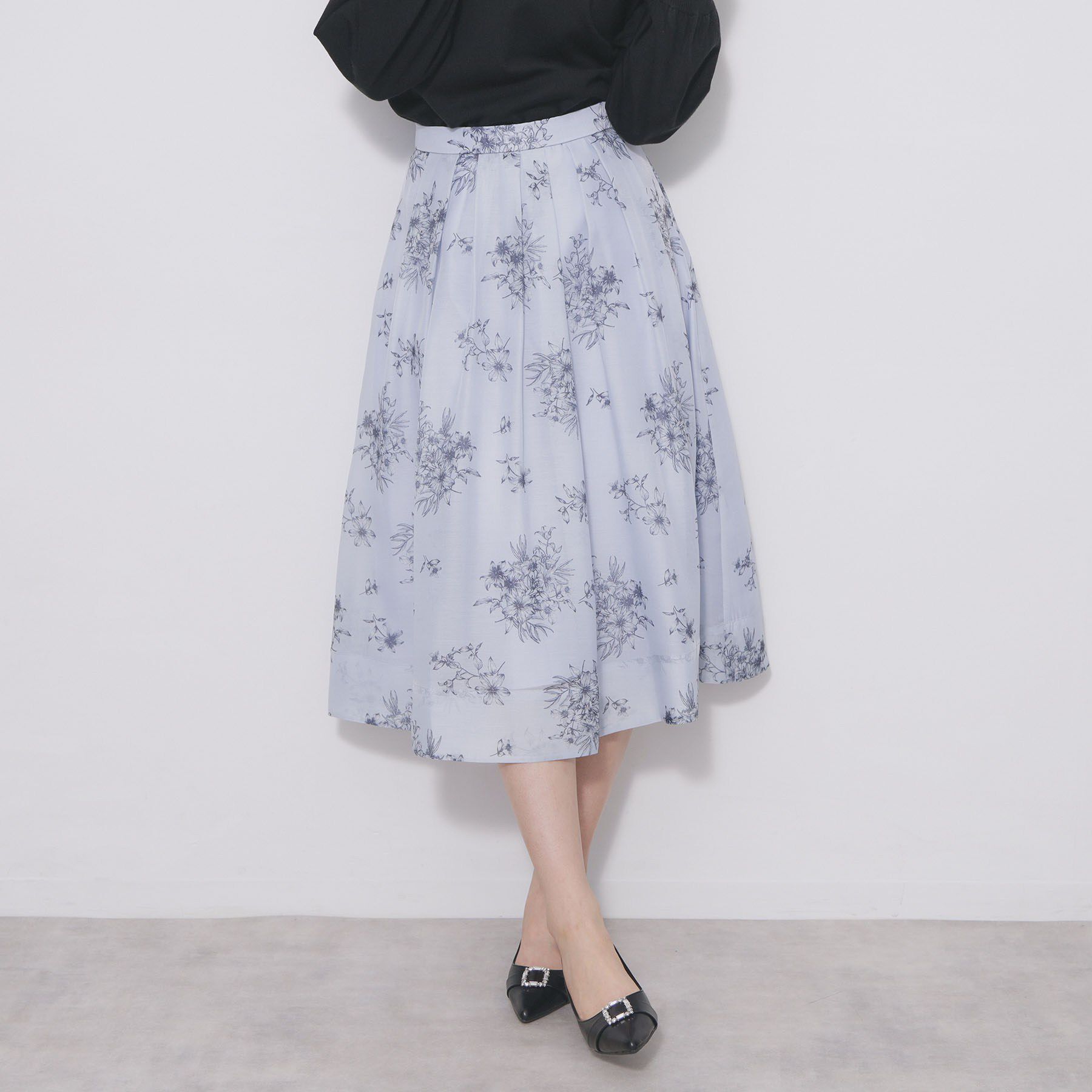 index「オーガンジーフラワーフレアスカート【洗濯機OK/イージーアイロン】」|スカート|サックスブルー(19