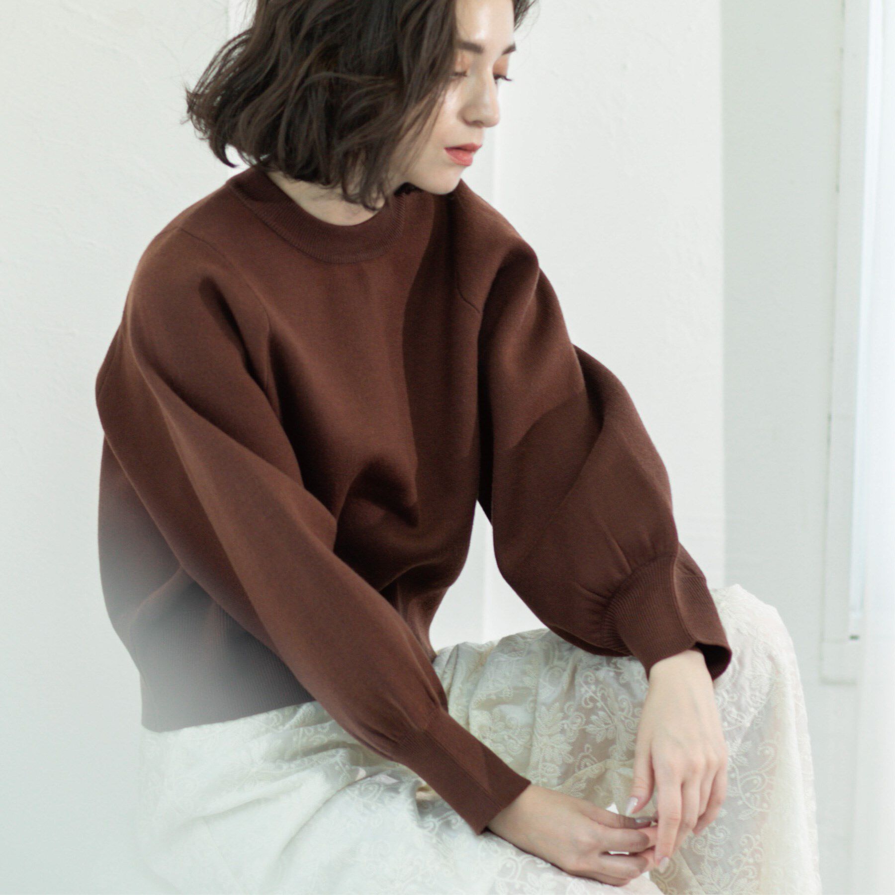 OPAQUE.CLIP「スウェットライクニット」|ニット・セーター|ブラウン(043)