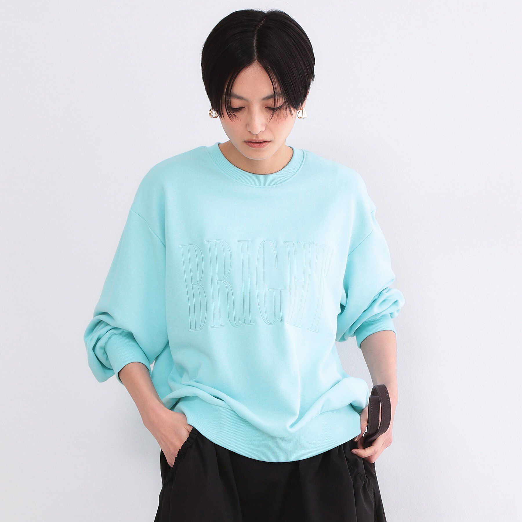 OPAQUE.CLIP「ロゴ刺繍裏毛トップス【洗濯機OK】」|Tシャツ・カットソー|ブルー(091)