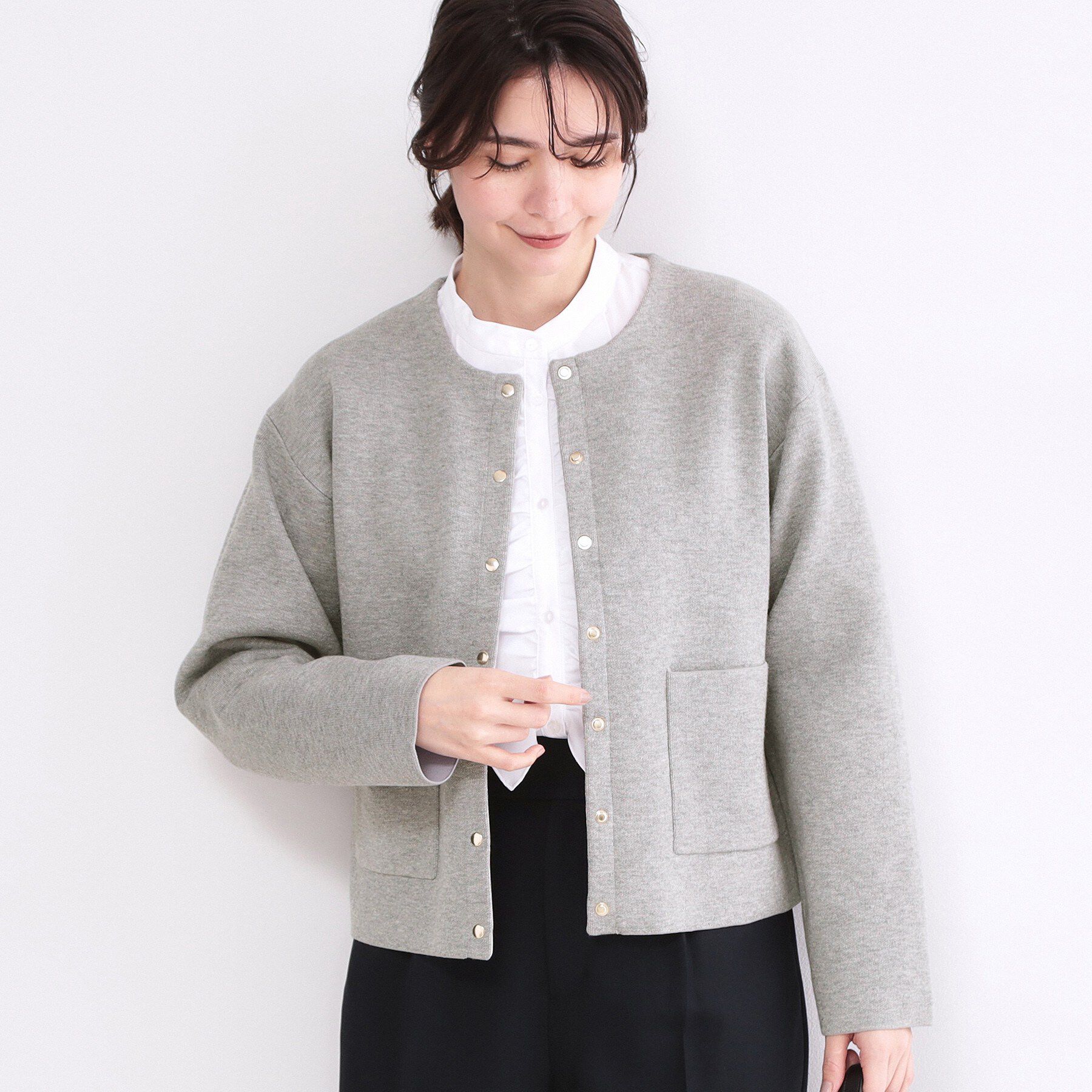 OPAQUE.CLIP「スナップボタンニットカーディガン【洗濯機OK】」|カーディガン|グレー(012)