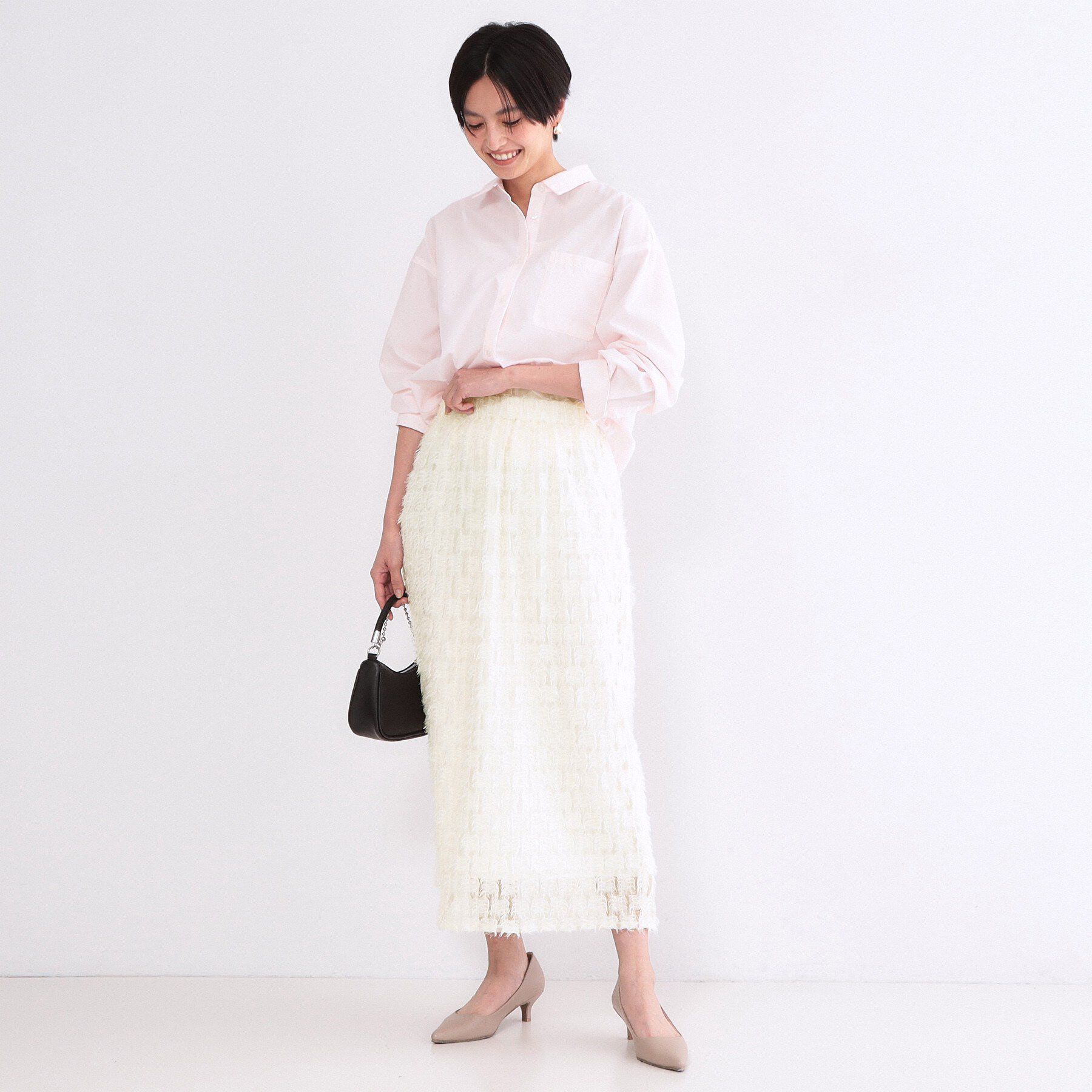 OPAQUE.CLIP「フリンジジャカードナロースカート【洗濯機OK】」|スカート|