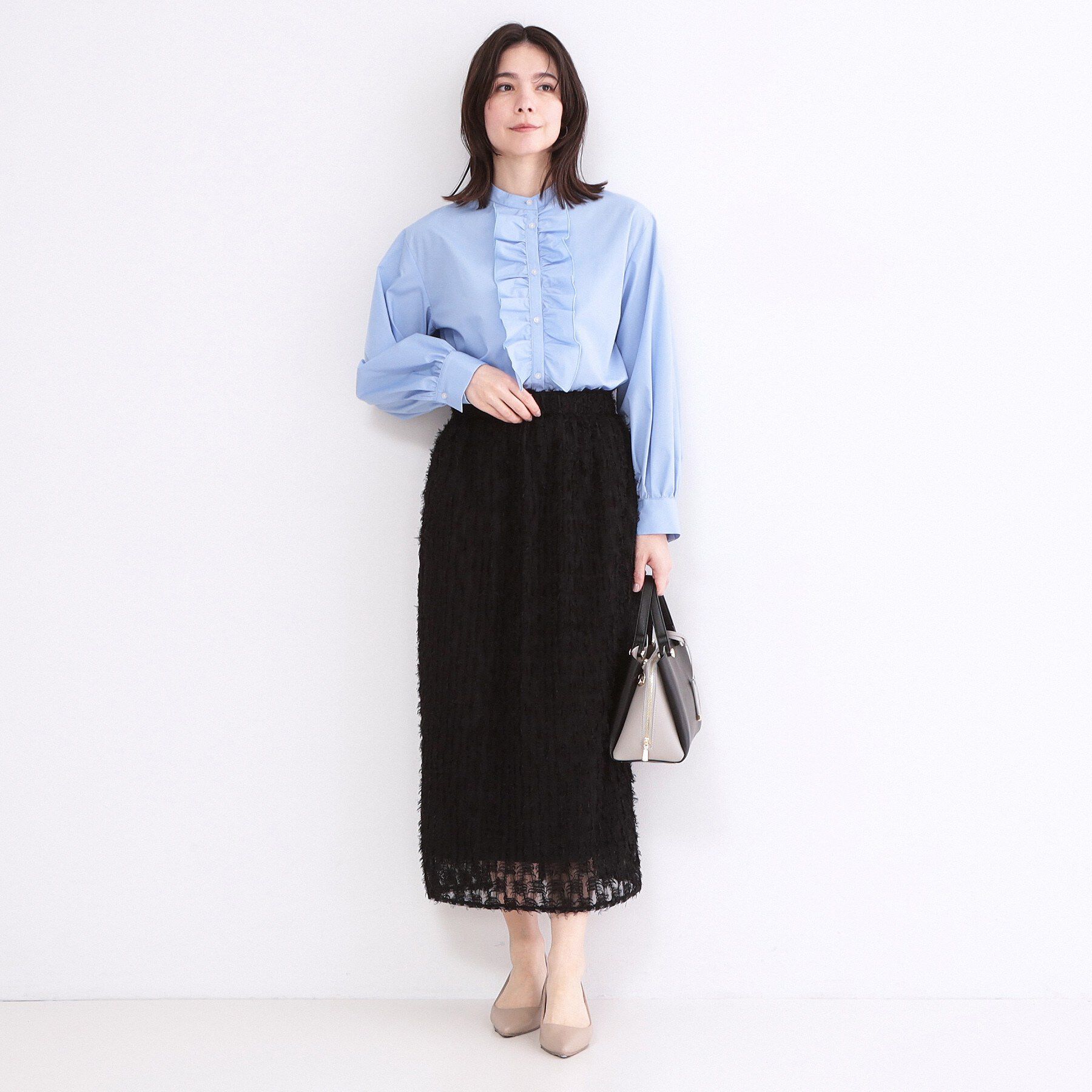 OPAQUE.CLIP「フリンジジャカードナロースカート【洗濯機OK】」|スカート|