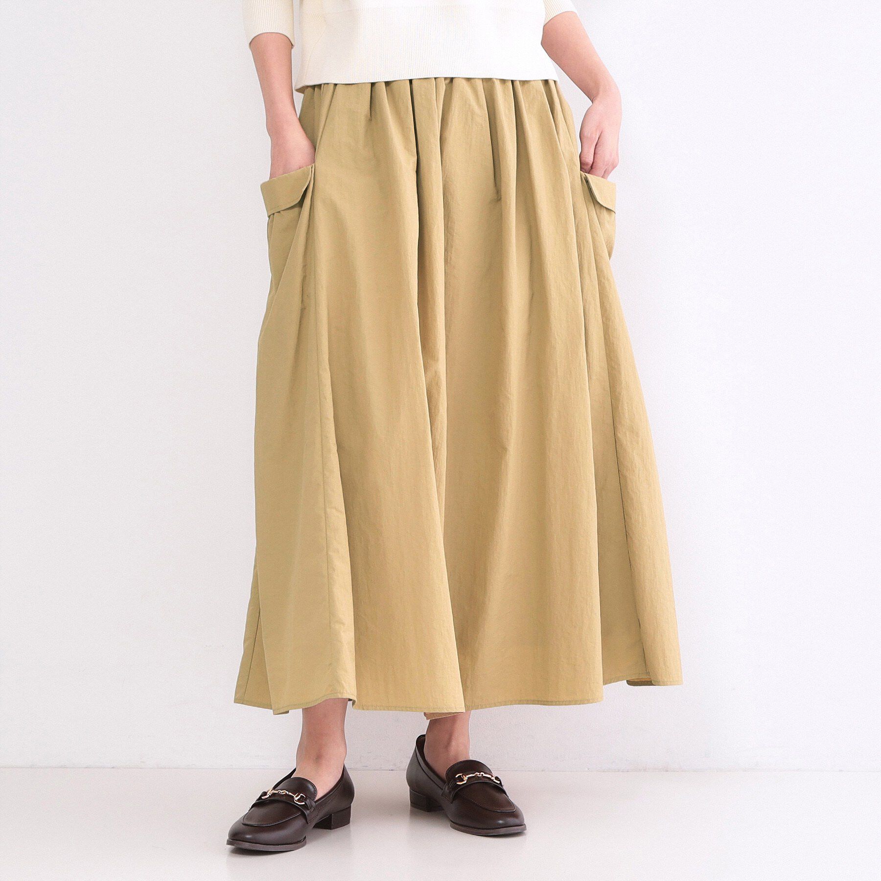 OPAQUE.CLIP「サイドポケットギャザースカート【洗濯機OK】」|スカート|ベージュ(052)