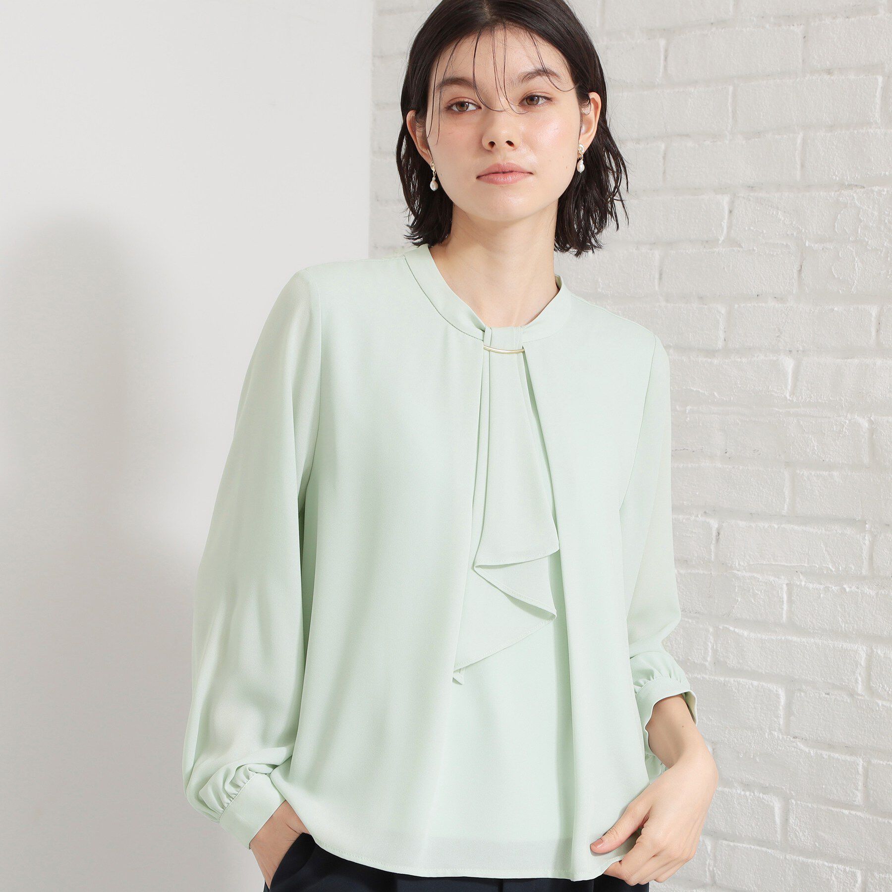 THE SHOP TK「バー付きラッフルタイブラウス」|シャツ・ブラウス|ミントグリーン(02