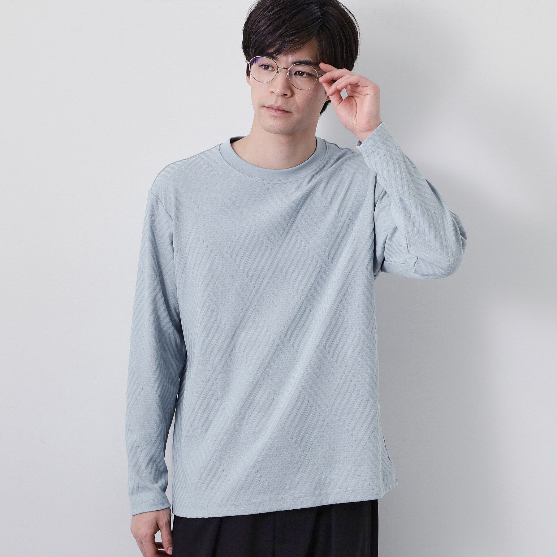 THE SHOP TK「【長く愛せる、定番ロンT】リンクスジャカード長袖Tシャツ」|Tシャツ・カットソー|サックスブルー(09