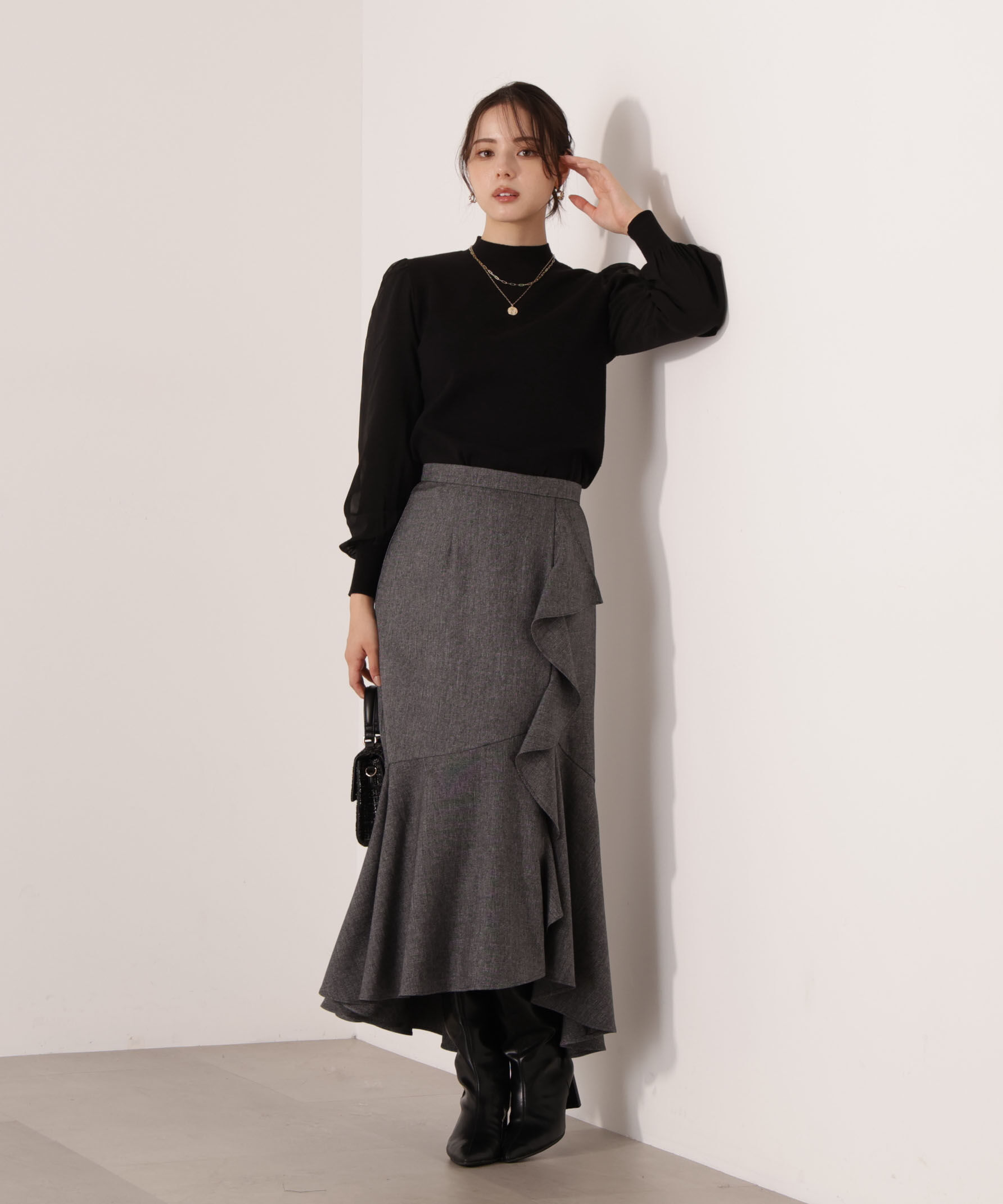 PROPORTION BODY DRESSING「ラッフルディテールスカート　25AW」|スカート|チャコール2
