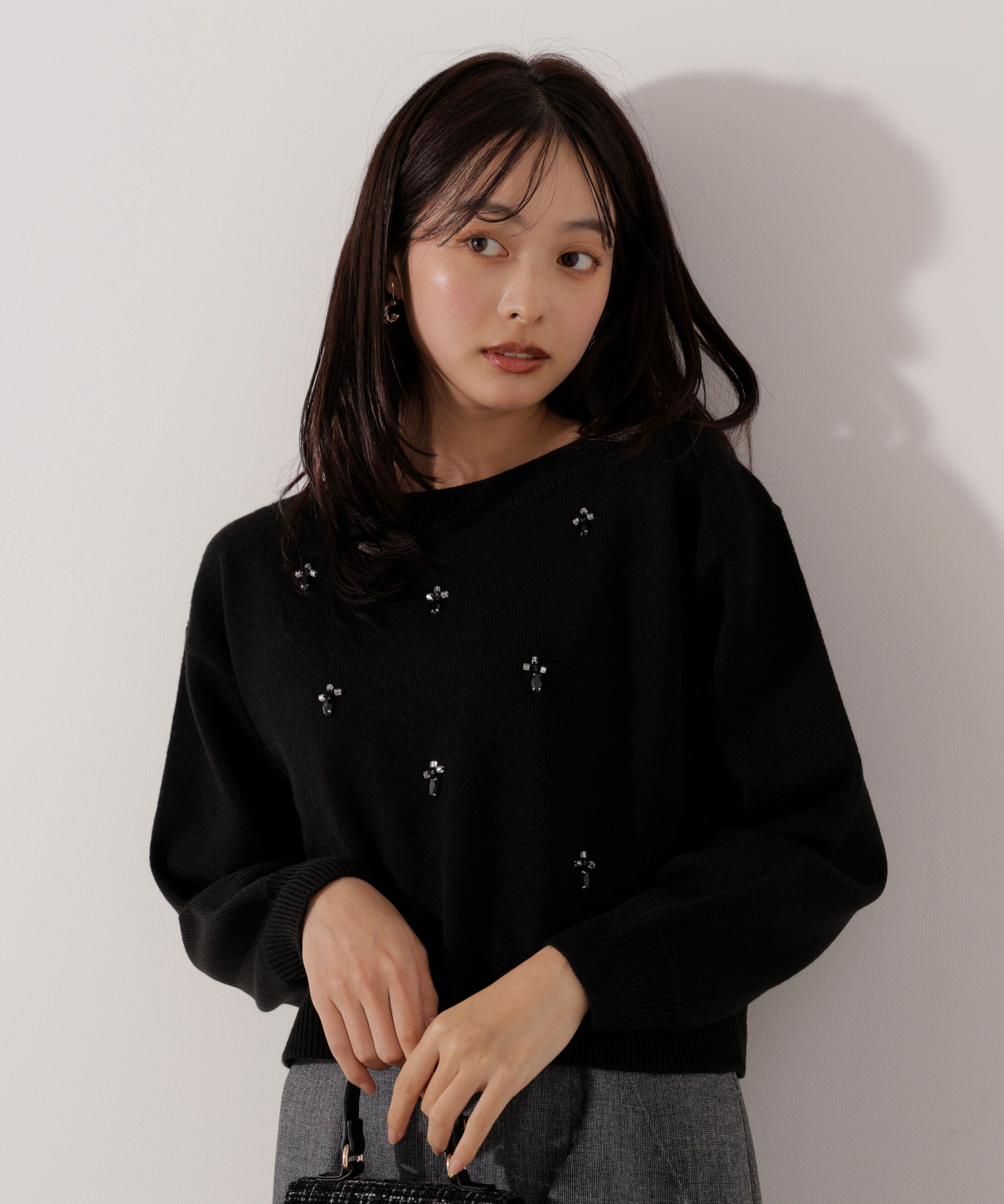 PROPORTION BODY DRESSING「ビジュー付きボックスニット」|ニット・セーター|ブラック