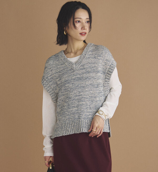 Doux archives「ＭＩＸヤーンＶネックベスト」|ニット・セーター|BLUE