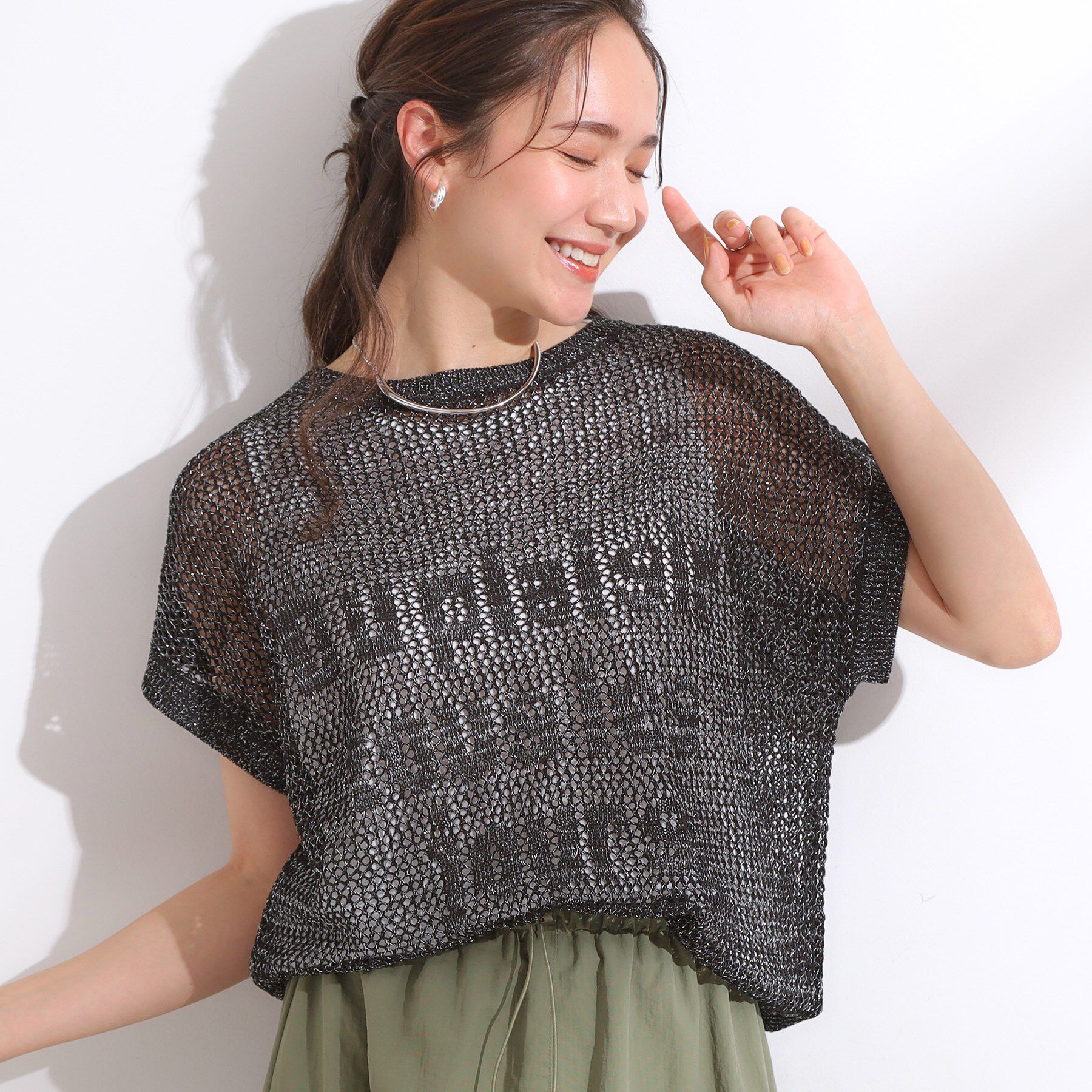 SHOO･LA･RUE「【2点セット/S-LL】ラメメッシュロゴニットセット」|その他|ブラック(019)