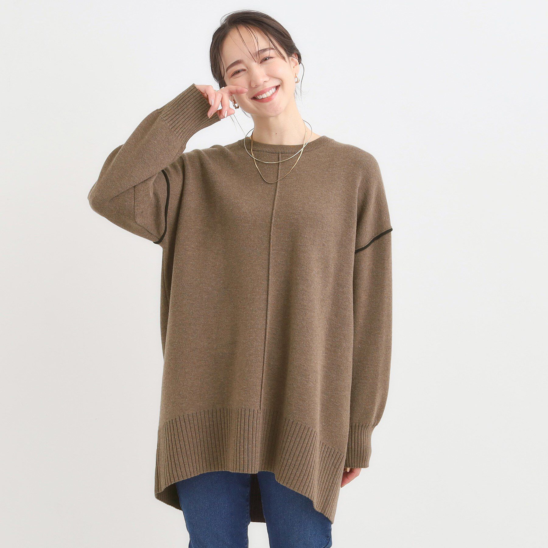 SHOO･LA･RUE「【洗濯機可/毛玉レス】上品に体型カバー チュニックニットワンピース」|チュニック|