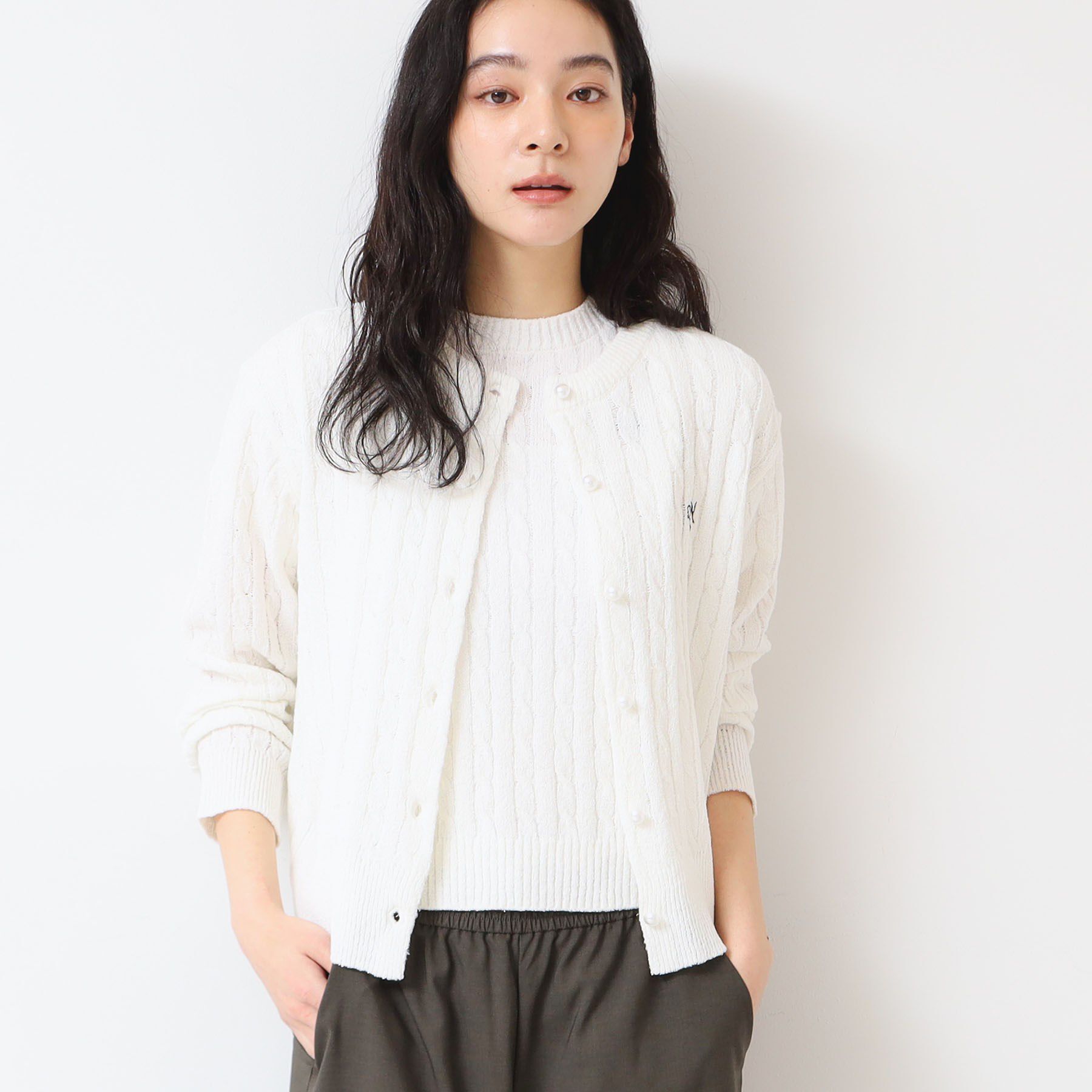 Dessin「【洗える】ブークレケーブルカーディガン」|カーディガン|