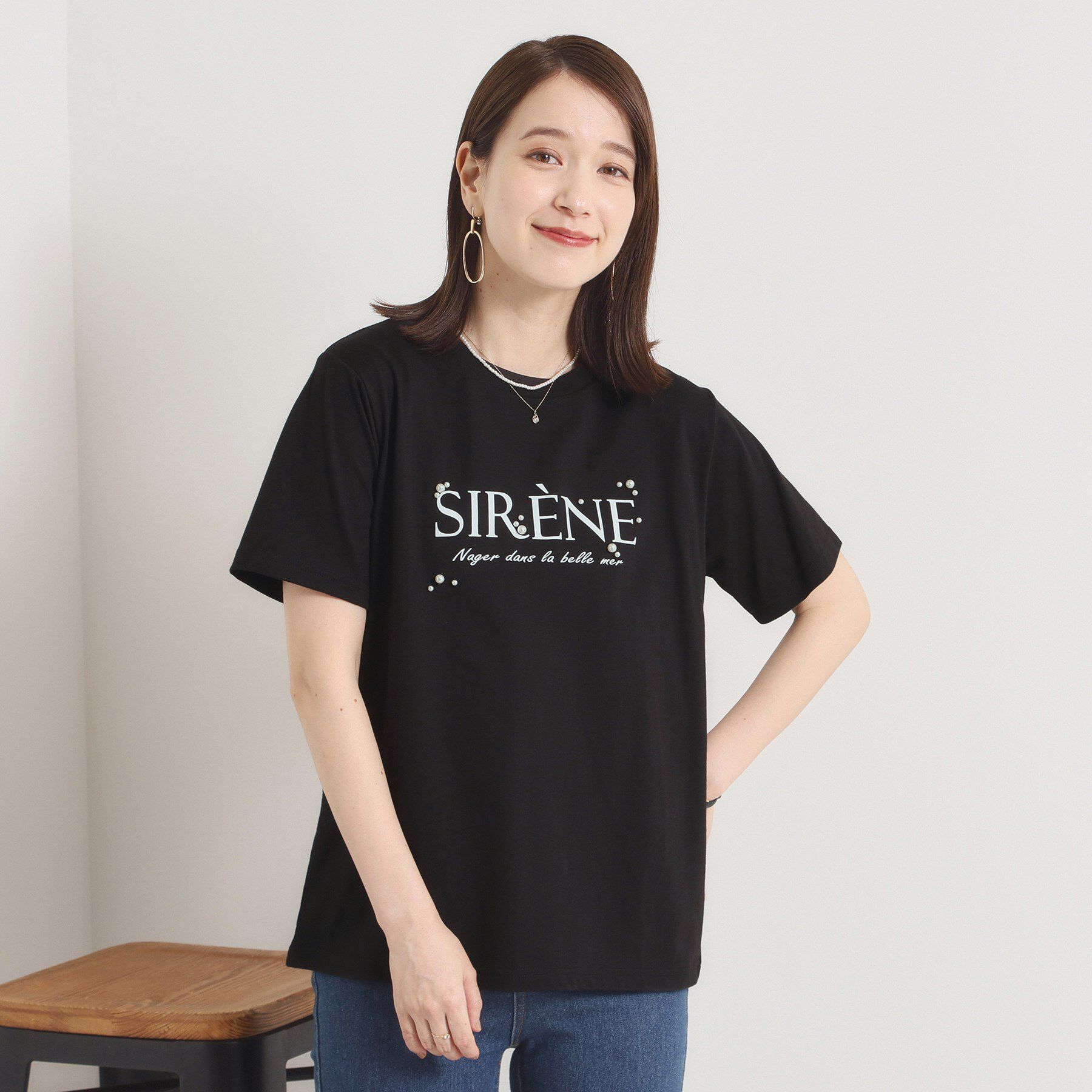 ITS&rsquo;DEMO「【手洗い可】パール調ロゴTシャツ」|Tシャツ・カットソー|ブラック(019)