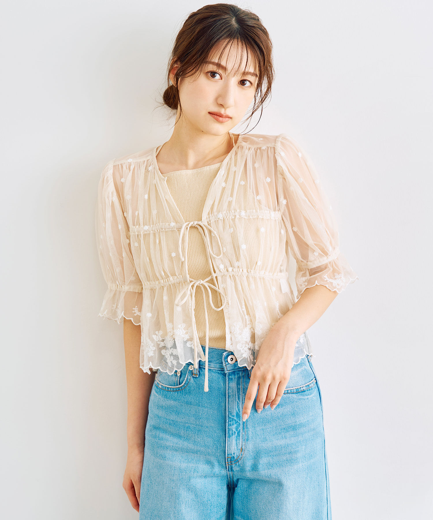 COCO DEAL「チュールエンブロイダリーペプラムブラウス」|シャツ・ブラウス|オフ