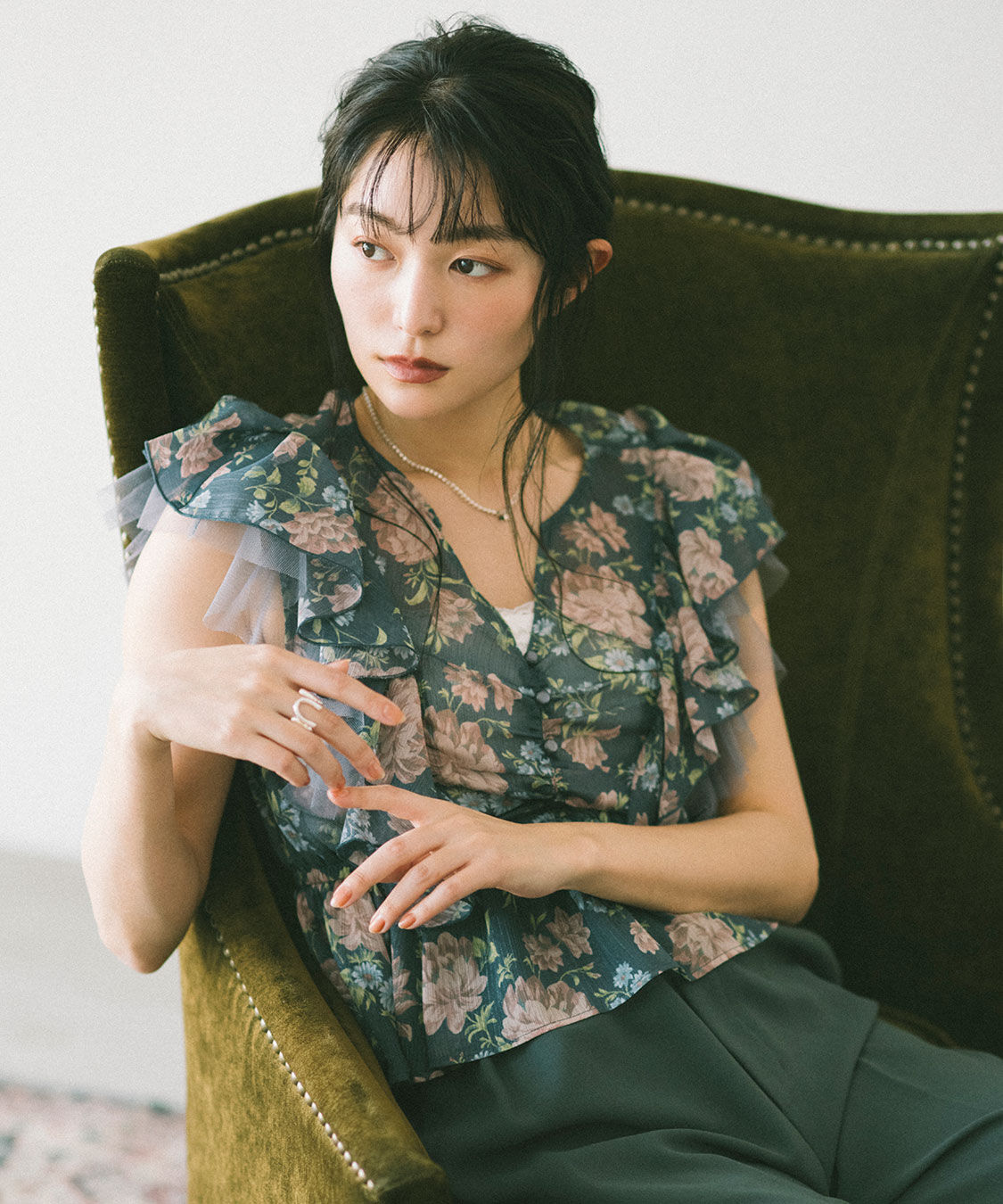 COCO DEAL「ラッフルフラワーギャザーブラウス」|シャツ・ブラウス|