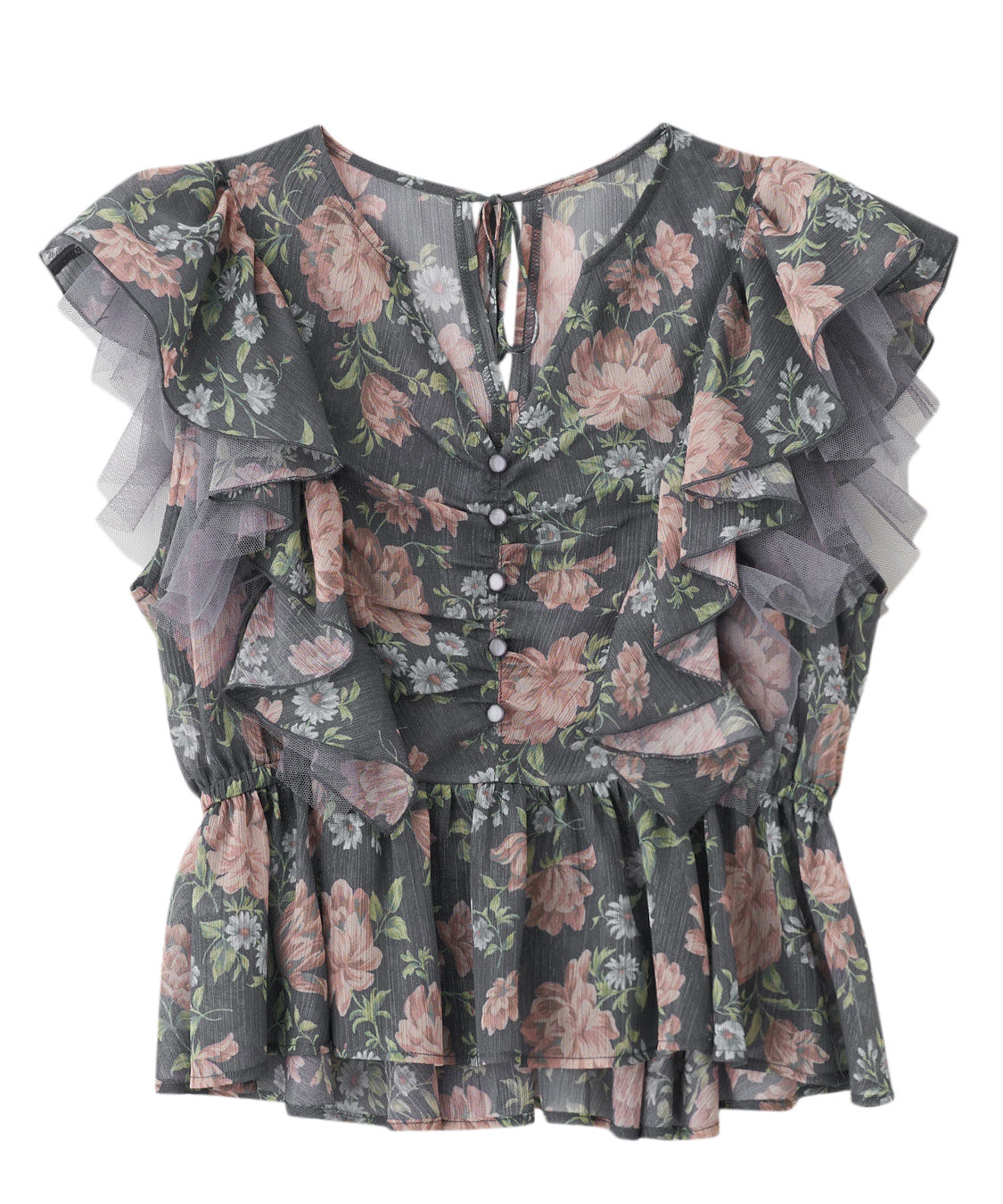 COCO DEAL「ラッフルフラワーギャザーブラウス」|シャツ・ブラウス|