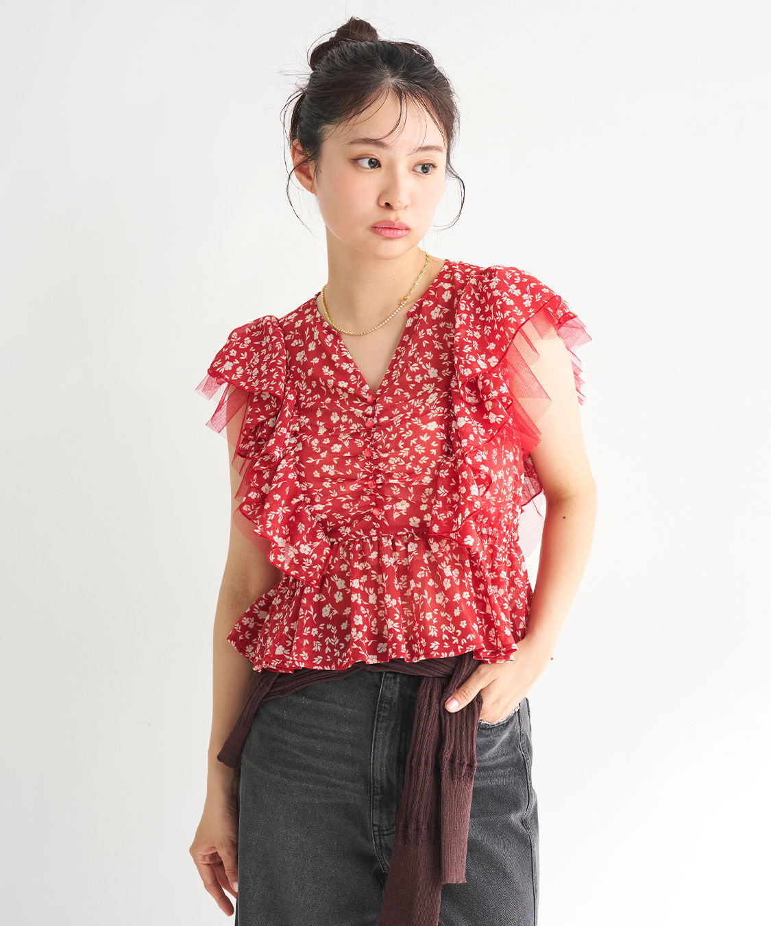 COCO DEAL「ラッフルフラワーギャザーブラウス」|シャツ・ブラウス|