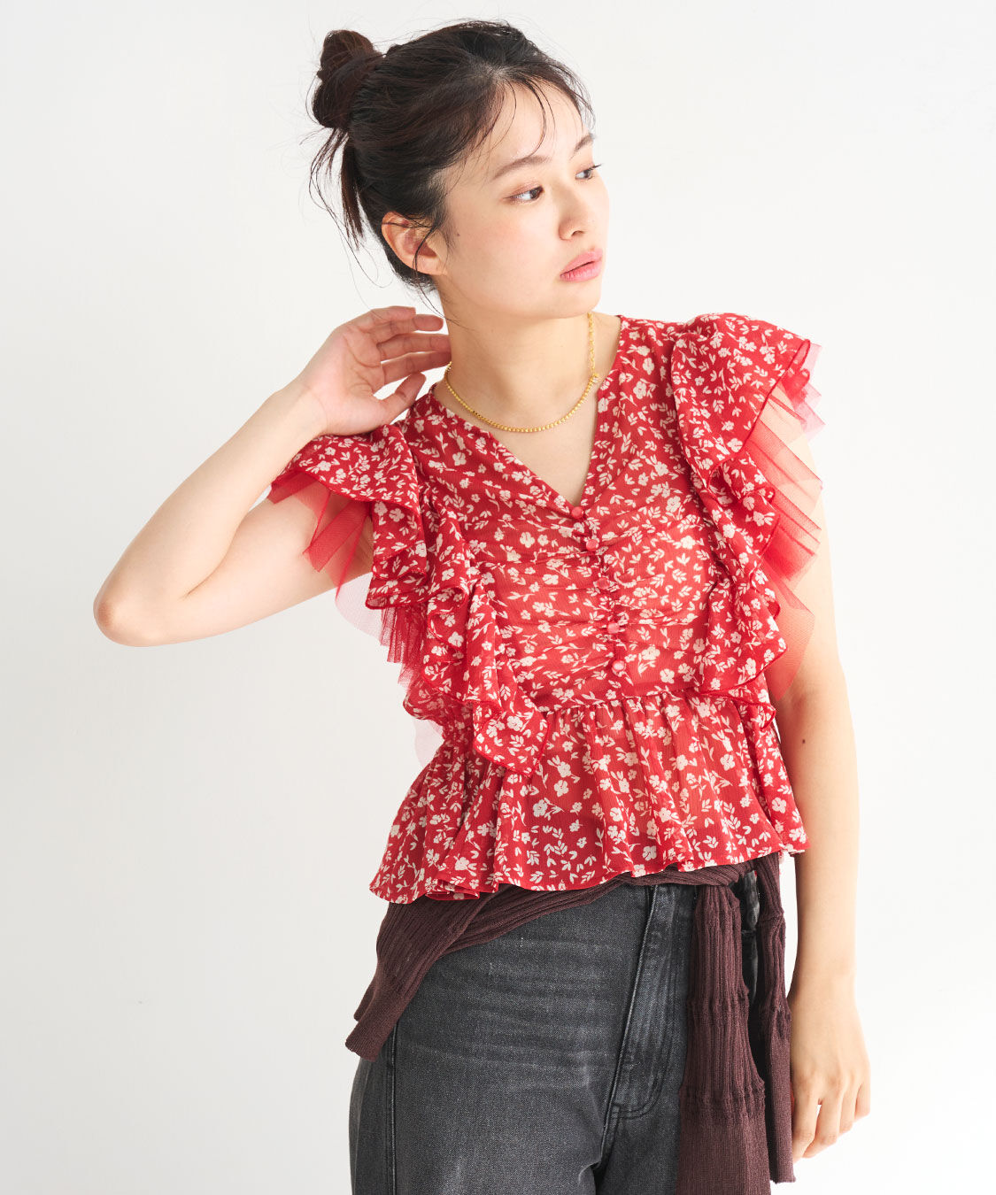 COCO DEAL「ラッフルフラワーギャザーブラウス」|シャツ・ブラウス|