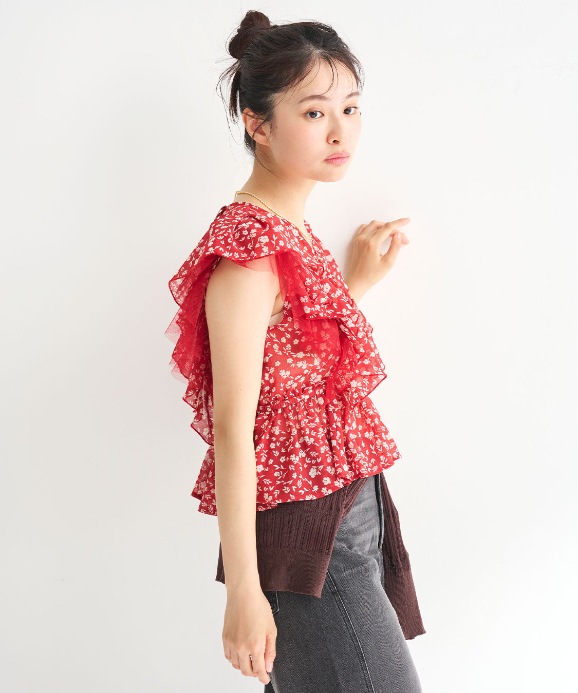 COCO DEAL「ラッフルフラワーギャザーブラウス」|シャツ・ブラウス|