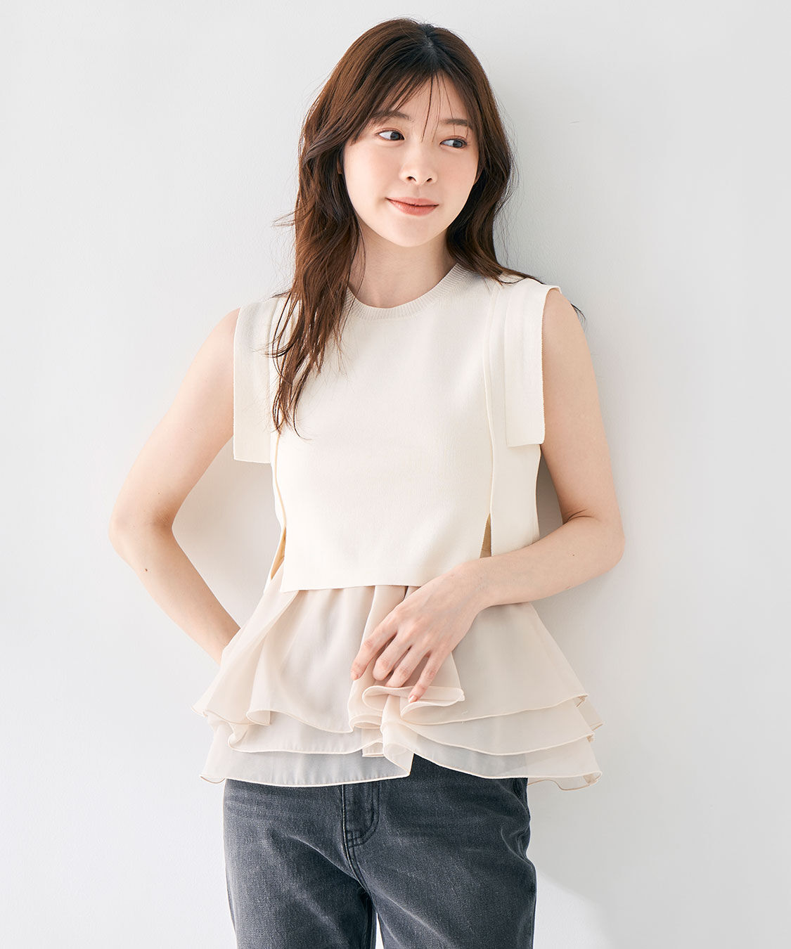 COCO DEAL「オーガンジーペプラムドッキングニット」|ニット・セーター|