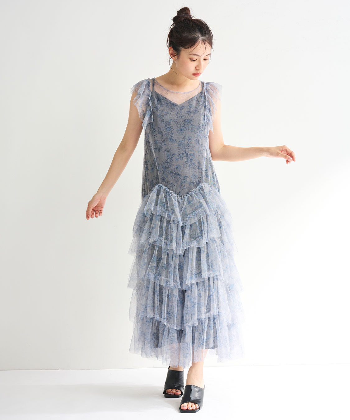 COCO DEAL「ラインフラワーチュールフリルワンピース」|ワンピース|