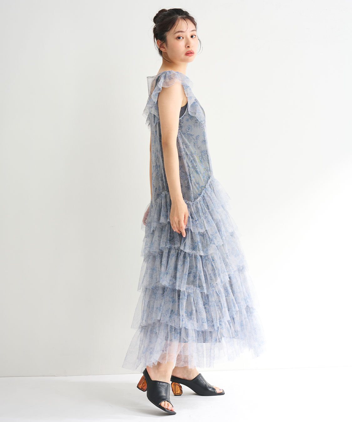 COCO DEAL「ラインフラワーチュールフリルワンピース」|ワンピース|