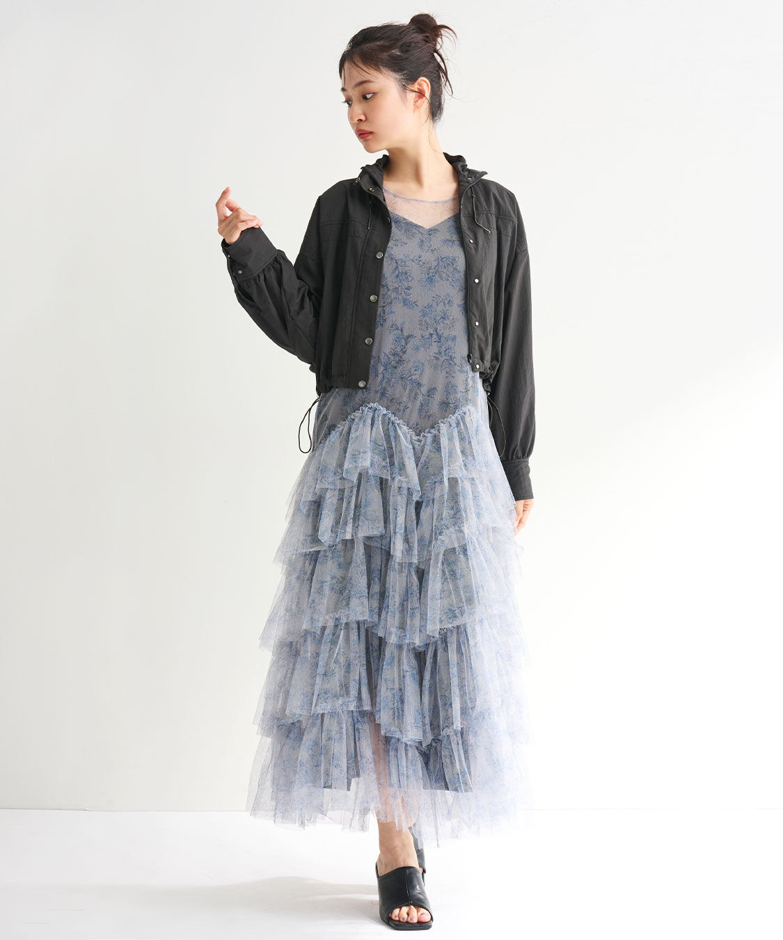 COCO DEAL「ラインフラワーチュールフリルワンピース」|ワンピース|