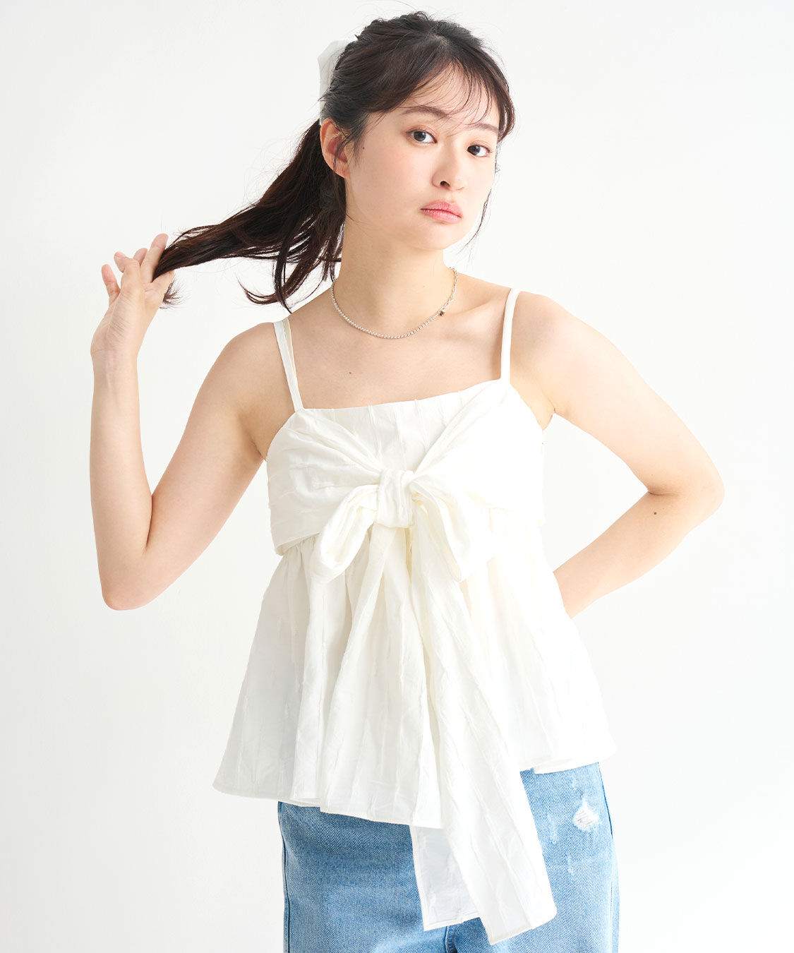 COCO DEAL「リボンペプラムジャカードキャミブラウス」|シャツ・ブラウス|オフ