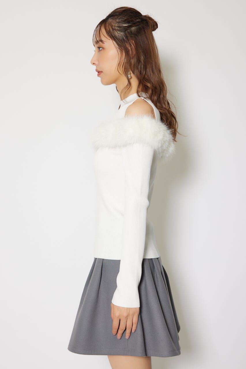 rienda「ショルダーオープンフェイクファーニットトップス」|ニット・セーター|