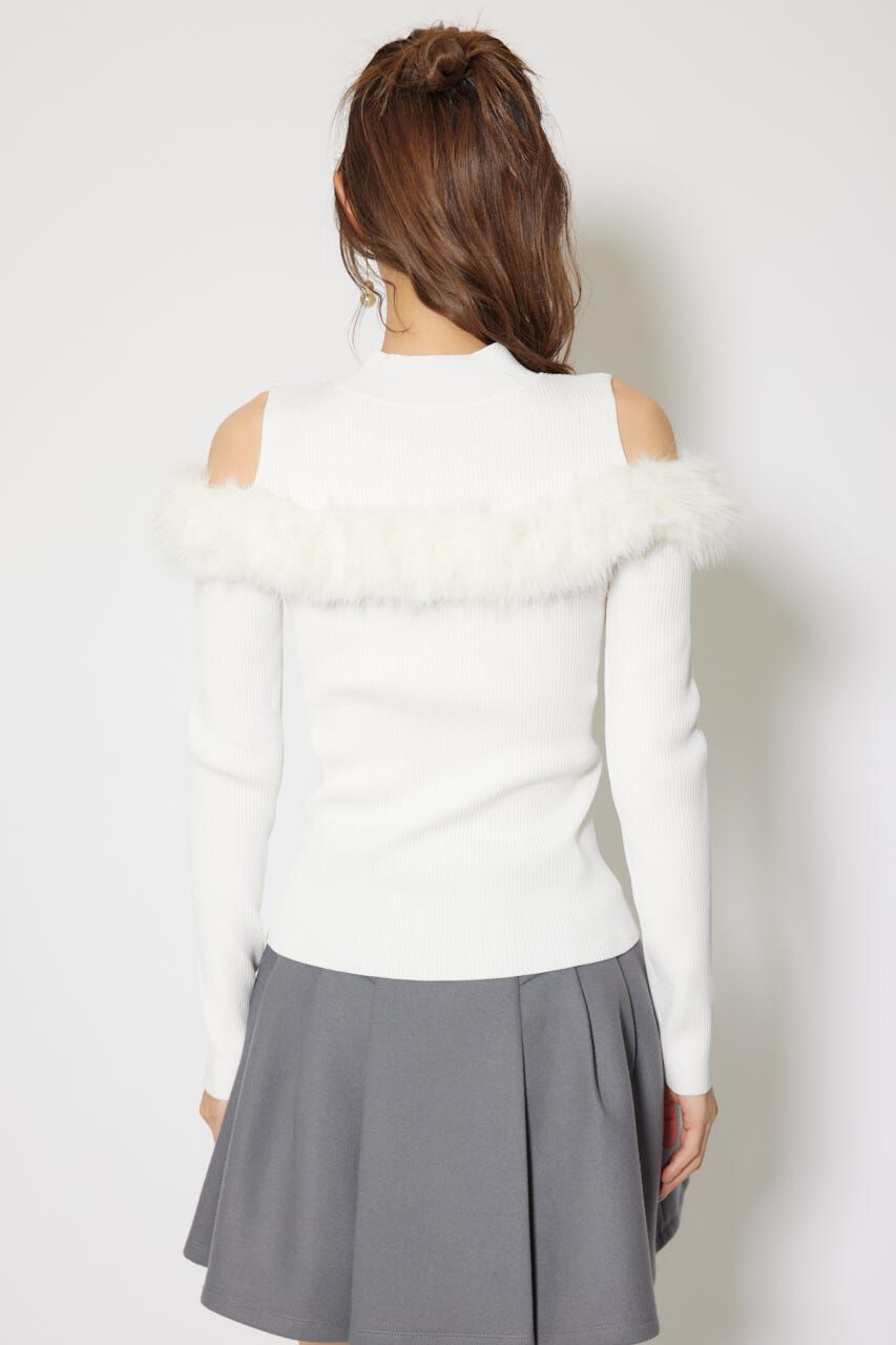 rienda「ショルダーオープンフェイクファーニットトップス」|ニット・セーター|