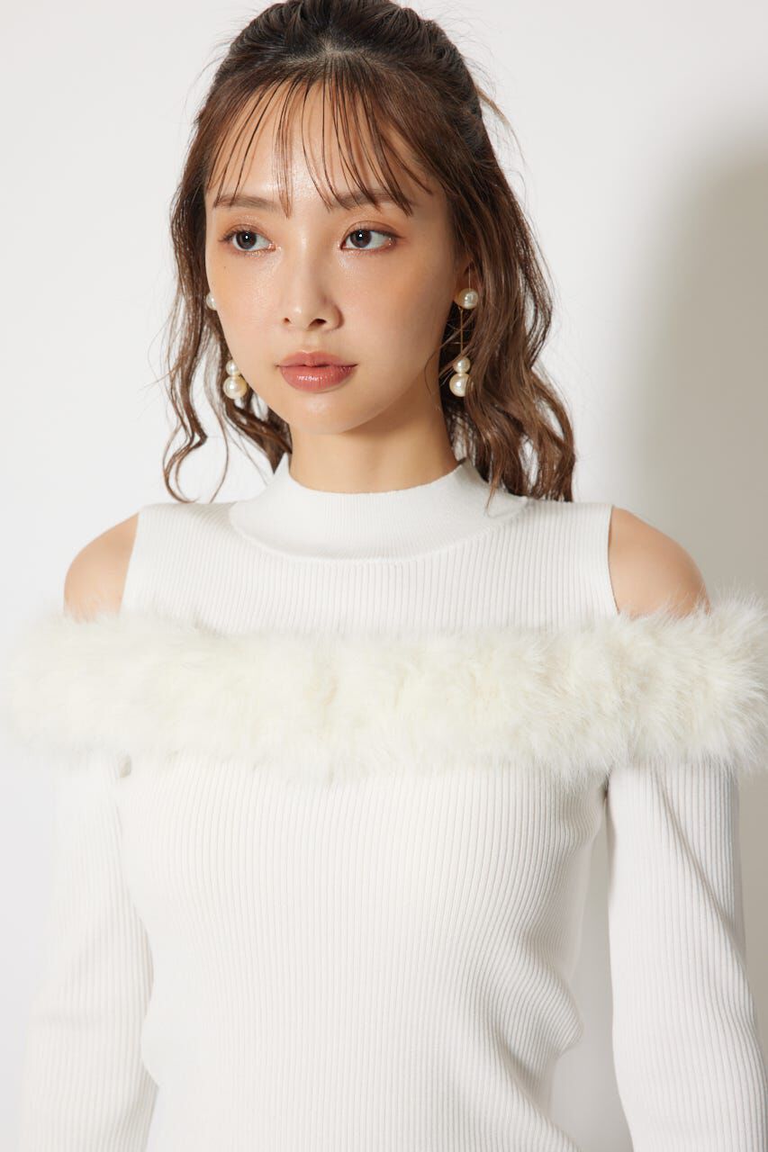 rienda「ショルダーオープンフェイクファーニットトップス」|ニット・セーター|