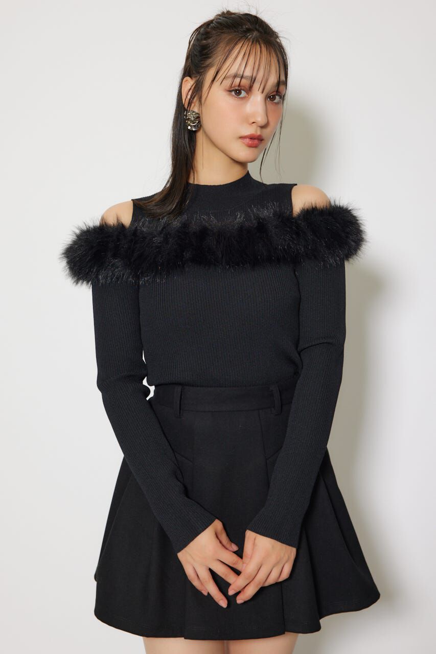 rienda「ショルダーオープンフェイクファーニットトップス」|ニット・セーター|