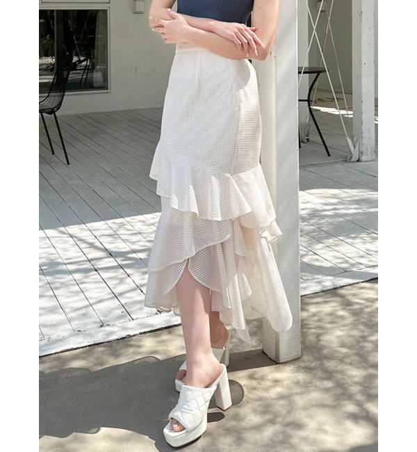 RESEXXY「メッシュラッフルスカート」|スカート|ホワイト