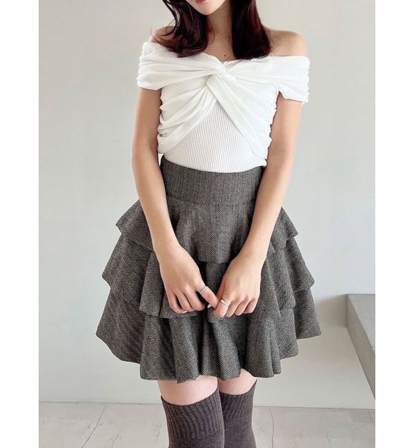 RESEXXY「ツイストオフショルニットトップス」|ニット・セーター|ホワイト