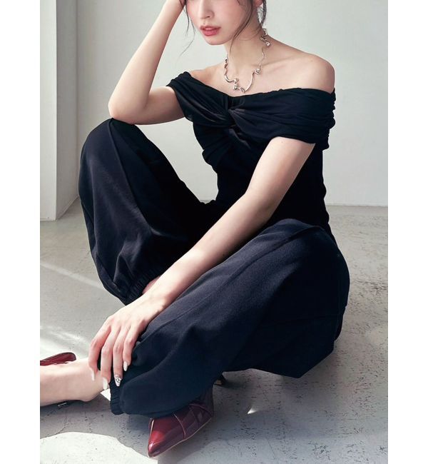 RESEXXY「ツイストオフショルニットトップス」|ニット・セーター|ブラック