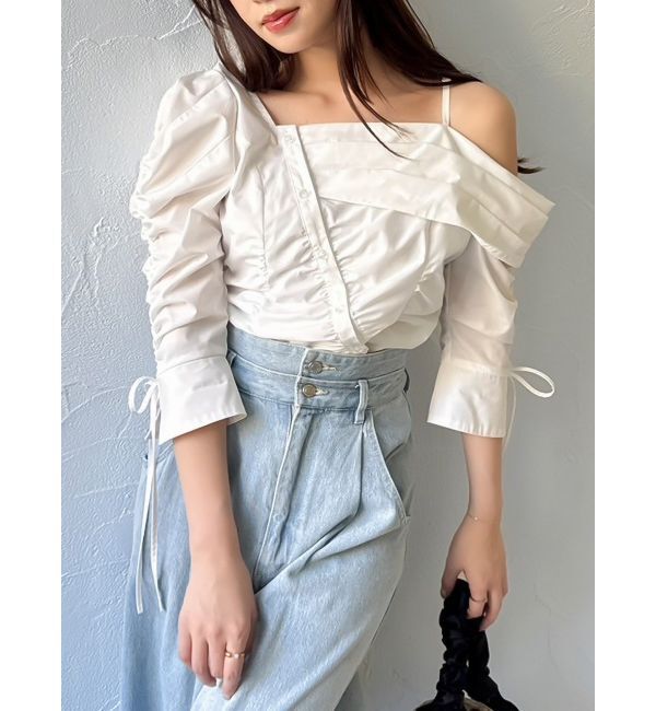 dazzlin「アシメギャザーブラウス」|シャツ・ブラウス|オフホワイト