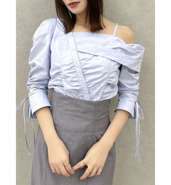 dazzlin「アシメギャザーブラウス」|シャツ・ブラウス|ブルー