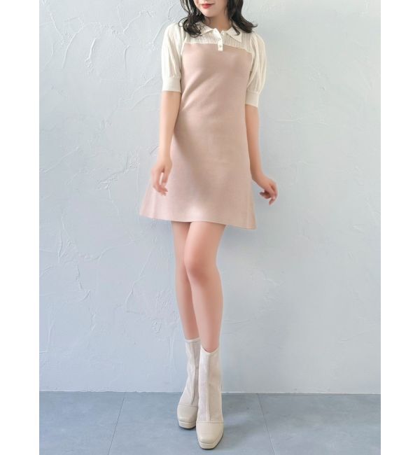 dazzlin「シアーポロニットミニワンピース」|ワンピース|ピンク