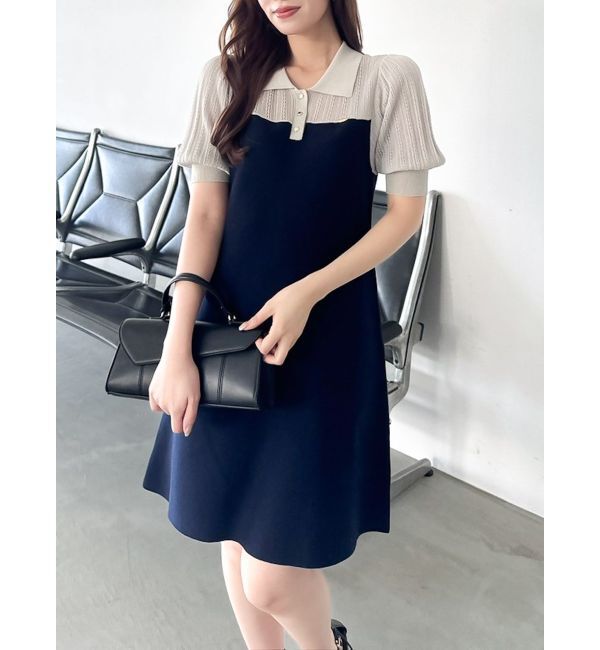 dazzlin「シアーポロニットミニワンピース」|ワンピース|ネイビー