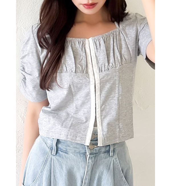 dazzlin「フロントホックタイトカットトップス」|Tシャツ・カットソー|グレー