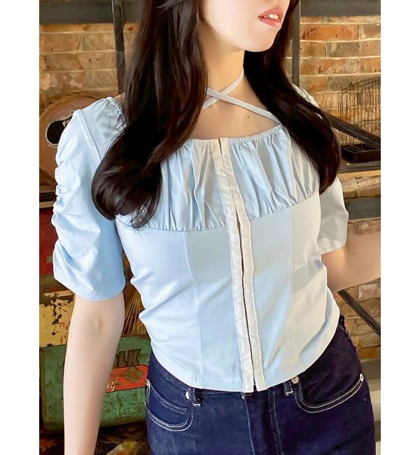 dazzlin「フロントホックタイトカットトップス」|Tシャツ・カットソー|ブルー