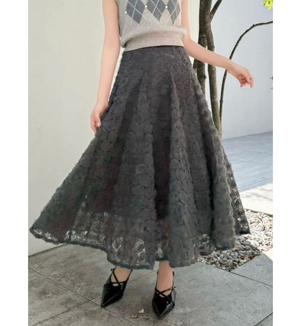 dazzlin「モチーフボリュームフレアスカート」|スカート|チャコールグレー