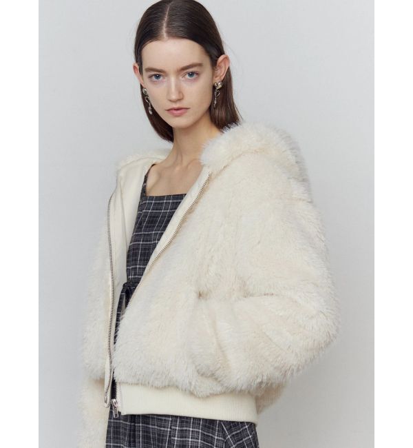 EMODA「フードフェイクファーブルゾン」|ブルゾン・スタジャン|アイボリー